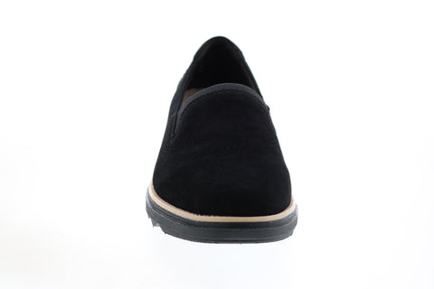 Clarks Sharon Dolly 26136359 Womens Black Wide Suede Loafer Flats Shoes
