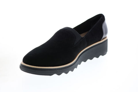 Clarks Sharon Dolly 26136359 Womens Black Suede Slip On Loafer Flats Shoes