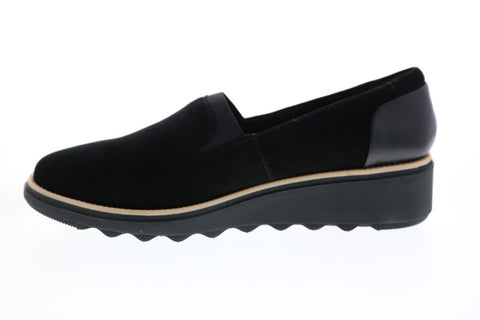 Clarks Sharon Dolly 26136359 Womens Black Suede Slip On Loafer Flats Shoes