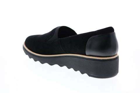 Clarks Sharon Dolly 26136359 Womens Black Wide Suede Loafer Flats Shoes