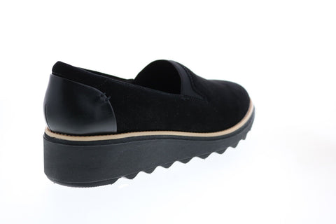 Clarks Sharon Dolly 26136359 Womens Black Suede Slip On Loafer Flats Shoes