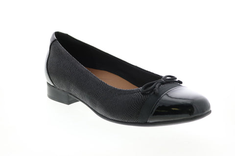 Clarks Un Blush Cap 26136917 Womens Black Leather Slip On Ballet Flats Shoes