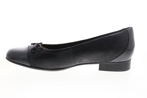 Clarks Un Blush Cap 26136917 Womens Black Leather Slip On Ballet Flats Shoes