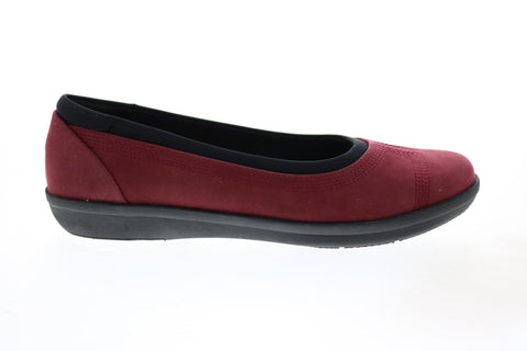 Clarks Ayla Low 26137783 Womens Burgundy Canvas Slip On Ballet Flats Shoes