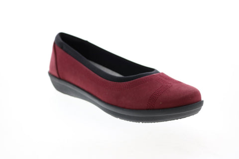 Clarks Ayla Low 26137783 Womens Burgundy Canvas Slip On Ballet Flats Shoes