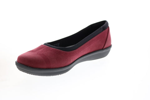 Clarks Ayla Low 26137783 Womens Burgundy Canvas Slip On Ballet Flats Shoes