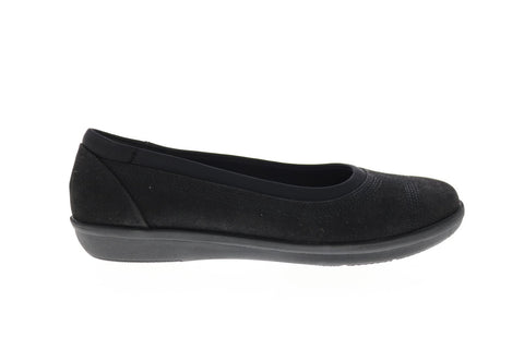 Clarks Ayla Low 26137787 Womens Black Wide Leather Ballet Flats Shoes
