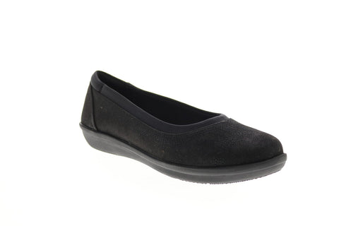 Clarks Ayla Low 26137787 Womens Black Wide Leather Ballet Flats Shoes