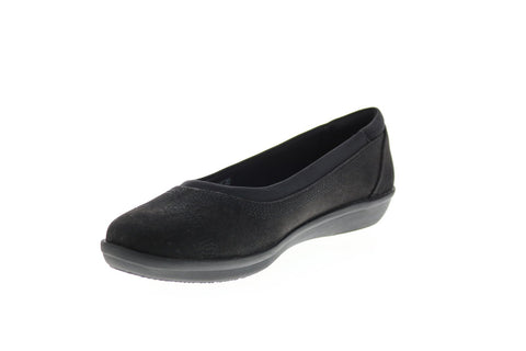 Clarks Ayla Low 26137787 Womens Black Wide Leather Ballet Flats Shoes