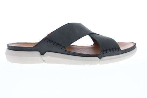 Clarks Trisand Cross Mens Gray Leather Flip Flops Slip On Sandals Shoes