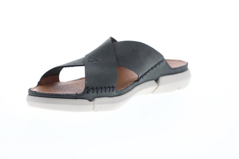 Clarks Trisand Cross Mens Gray Leather Flip Flops Slip On Sandals Shoes
