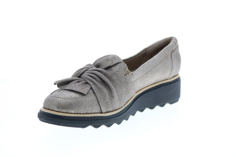 Clarks Sharon Dasher 26138550 Womens Gray Leather Slip On Loafer Flats Shoes