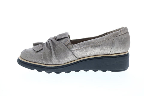 Clarks Sharon Dasher 26138550 Womens Gray Leather Slip On Loafer Flats Shoes