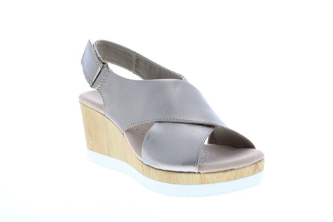 Clarks Cammy Pearl 26139914 Womens Gray Leather Heels Wedges Shoes