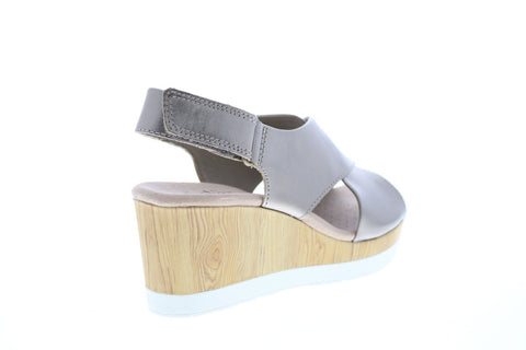 Clarks Cammy Pearl 26139914 Womens Gray Leather Heels Wedges Shoes