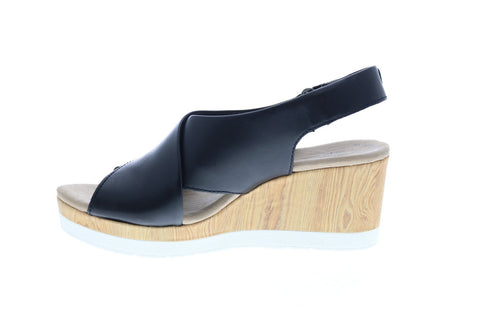 Clarks Cammy Pearl 26139929 Womens Black Leather Strap Wedges Heels Shoes