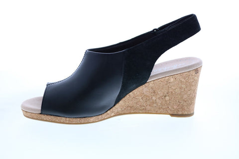 Clarks Lafley Jess 26140033 Womens Black Leather Strap Wedges Heels Shoes