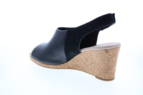 Clarks Lafley Jess 26140033 Womens Black Wide Leather Wedges Heels Shoes