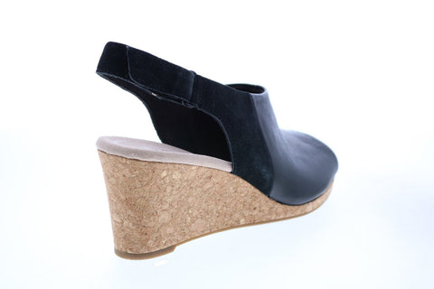 Clarks Lafley Jess 26140033 Womens Black Wide Leather Wedges Heels Shoes