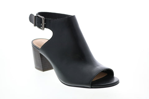 Clarks Deloria Gia 26140094 Womens Black Leather Strap Mules Heels Shoes