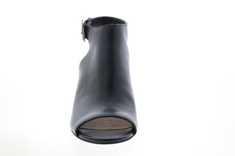 Clarks Deloria Gia 26140094 Womens Black Leather Strap Mules Heels Shoes