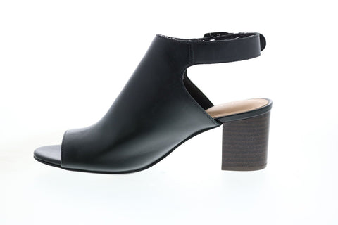 Clarks Deloria Gia 26140094 Womens Black Leather Strap Mules Heels Shoes