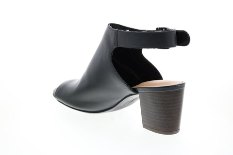 Clarks Deloria Gia 26140094 Womens Black Leather Strap Mules Heels Shoes