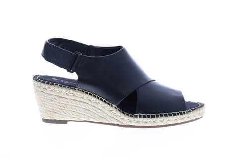 Clarks Petrina Abby 26140607 Womens Black Leather Strap Wedges Heels Shoes