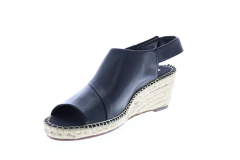 Clarks Petrina Abby 26140607 Womens Black Leather Strap Wedges Heels Shoes