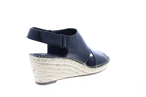Clarks Petrina Abby 26140607 Womens Black Leather Strap Wedges Heels Shoes