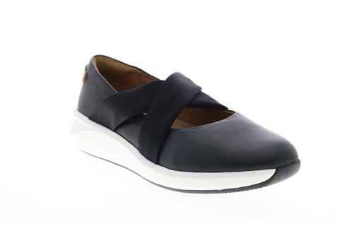 Clarks Un Rio Cross 26141649 Womens Black Wide Leather Ballet Flats Shoes
