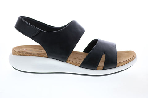 Clarks Un Bali Sling 26141711 Womens Black Leather Strap Wedges Heels Shoes
