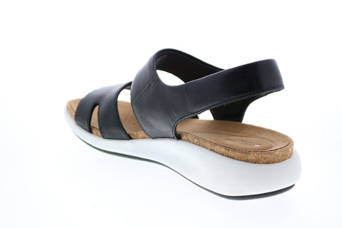 Clarks Un Bali Sling 26141711 Womens Black Leather Strap Wedges Heels Shoes