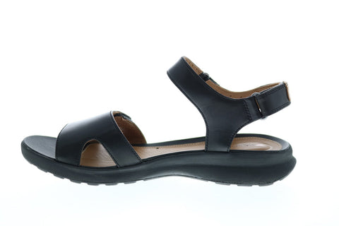 Clarks Un Adorn Calm 26141712 Womens Black Wide Leather Strap Sandals Shoes