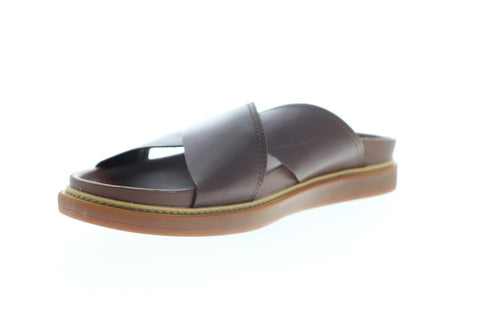 Clarks Trace Cross 26141969 Mens Brown Leather Slip On Slides Sandals Shoes