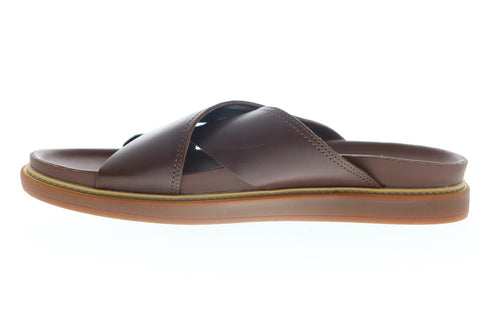 Clarks Trace Cross 26141969 Mens Brown Leather Slip On Slides Sandals Shoes