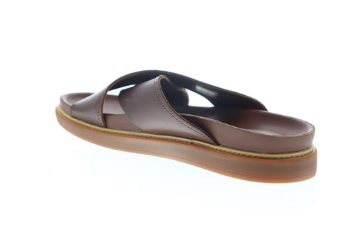 Clarks Trace Cross 26141969 Mens Brown Leather Slip On Slides Sandals Shoes