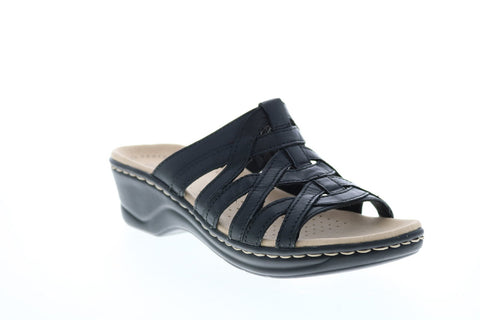 Clarks Lexi Mina 26142703 Womens Black Wide Leather Wedges Heels Shoes