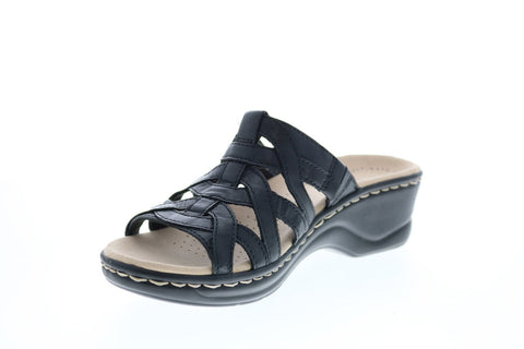 Clarks Lexi Mina 26142703 Womens Black Wide Leather Wedges Heels Shoes