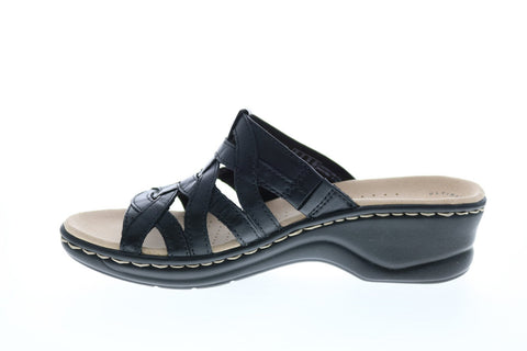 Clarks Lexi Mina 26142703 Womens Black Wide Leather Wedges Heels Shoes