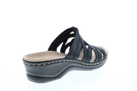 Clarks Lexi Mina 26142703 Womens Black Wide Leather Wedges Heels Shoes