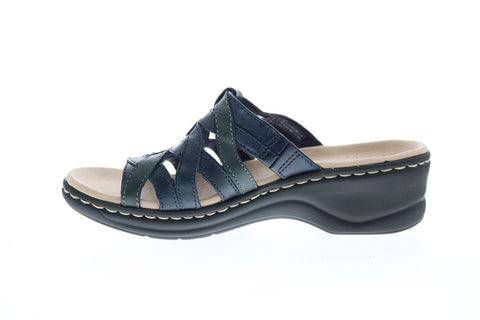 Clarks Lexi Mina 26142718 Womens Blue Leather Slip On Strap Sandals Shoes