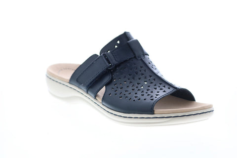 Clarks Leisa Fox 26143158 Womens Blue Leather Strap Slides Sandals Shoes