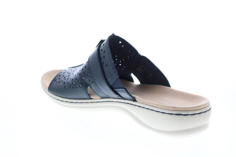 Clarks Leisa Fox 26143158 Womens Blue Leather Strap Slides Sandals Shoes