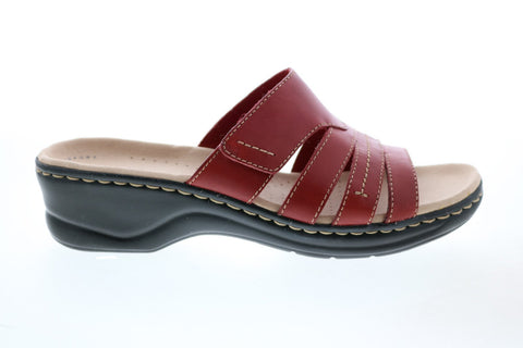 Clarks Lexi Sabrina 26143177 Womens Red Leather Slip On Wedges Heels Shoes