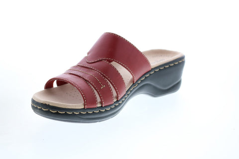 Clarks Lexi Sabrina 26143177 Womens Red Leather Slip On Wedges Heels Shoes