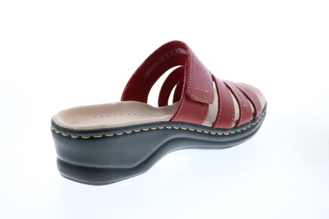 Clarks Lexi Sabrina 26143177 Womens Red Leather Slip On Wedges Heels Shoes