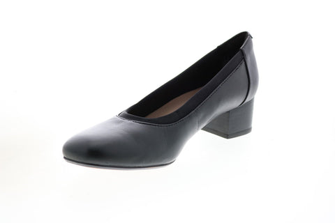 Clarks Chartli Fame 26143958 Womens Black Leather Slip On Pumps Heels Shoes