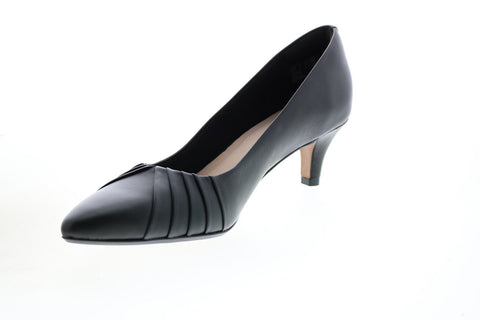 Clarks Linvale Crown 26143989 Womens Black Leather Slip On Pumps Heels Shoes
