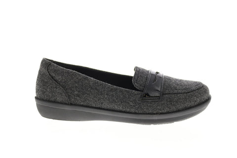 Clarks Ayla Form 26144118 Womens Black Canvas Slip On Loafer Flats Shoes
